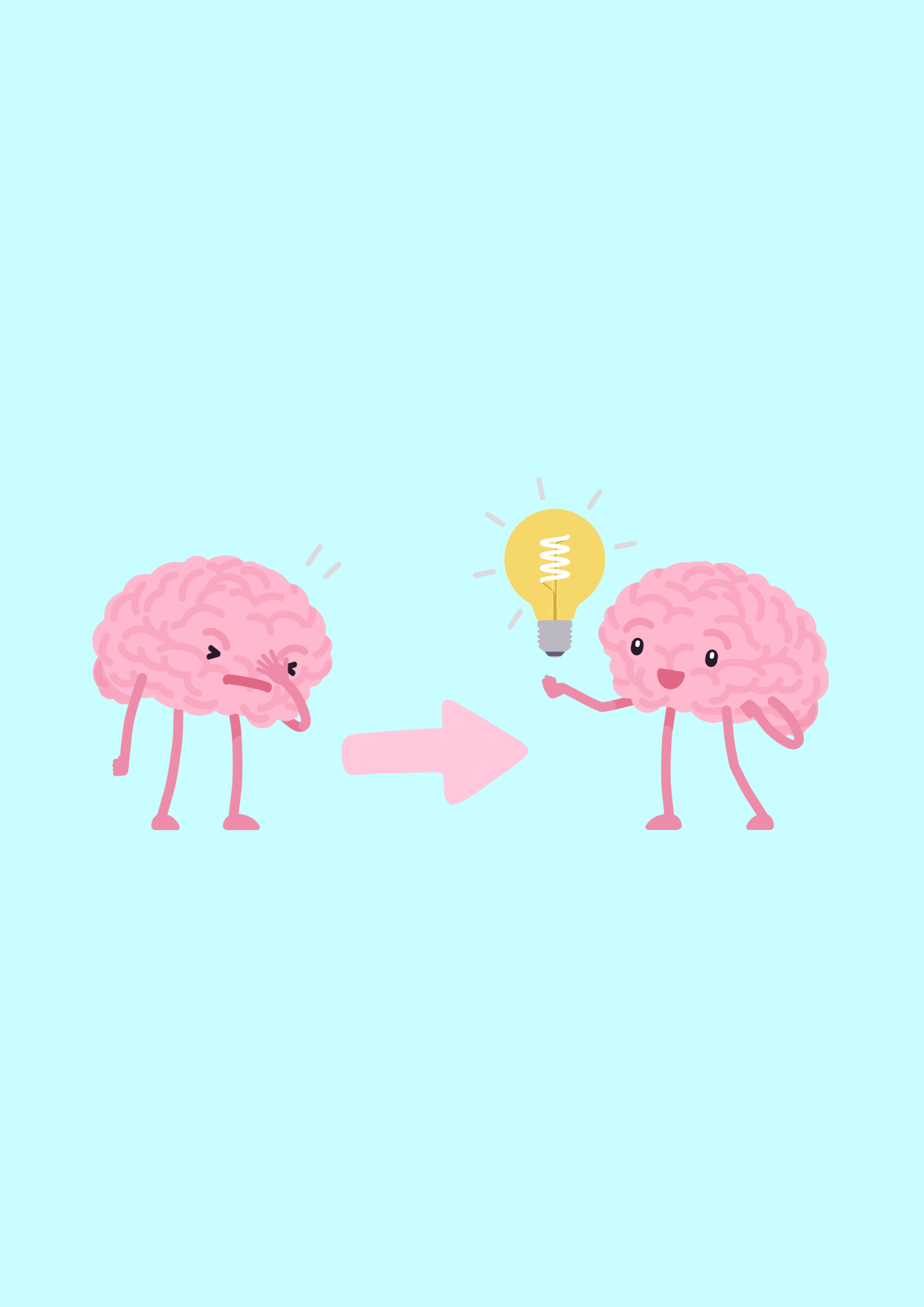 Cerveau anciennement fatigué, épuisé, qui est désormais lumineux, éveillé, vif.